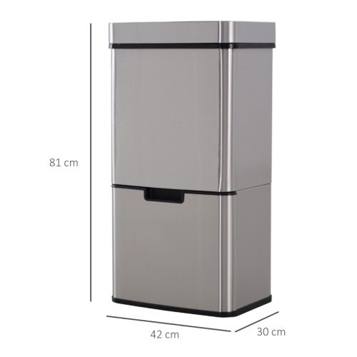 Poubelle De Tri Automatique 72 L à Capteur Infrarouge 3 Compartiments, En Acier Inoxydable