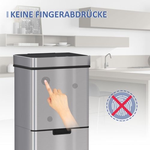 Poubelle De Tri Automatique 72 L à Capteur Infrarouge 3 Compartiments, En Acier Inoxydable