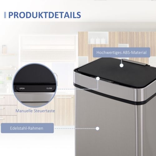 Poubelle De Tri Automatique 72 L à Capteur Infrarouge 3 Compartiments, En Acier Inoxydable