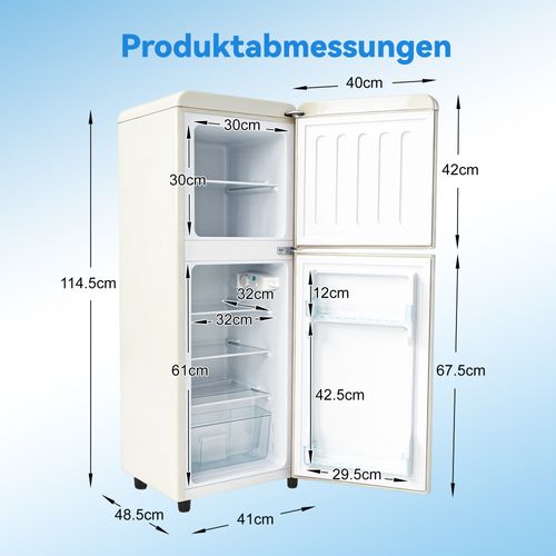 Réfrigérateur 2 Porte 112 L Avec Congélateur, En Plastique Et Acier, Blanc Cassé