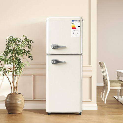 Réfrigérateur 2 Porte 112 L Avec Congélateur, En Plastique Et Acier, Blanc Cassé