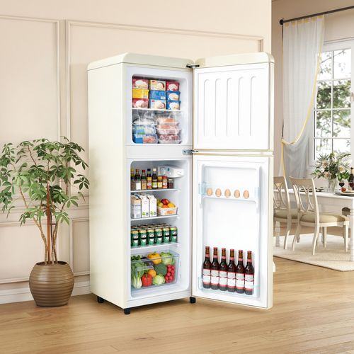 Réfrigérateur 2 Porte 112 L Avec Congélateur, En Plastique Et Acier, Blanc Cassé
