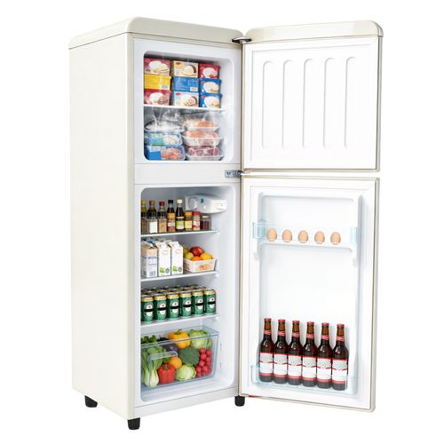 Réfrigérateur 2 Porte 112 L Avec Congélateur, En Plastique Et Acier, Blanc Cassé