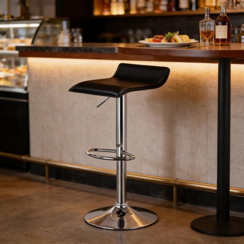 Tabouret De Bar Réglable En Hauteur, Pivotant à 360°, En Simili, Noir
