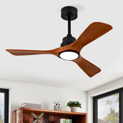 Ventilateur De Plafond 42 Pouces Avec Lumière, 3 Pales En Bois Noyer Foncé, Noir