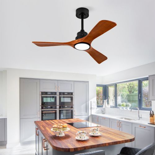 Ventilateur De Plafond 42 Pouces Avec Lumière, 3 Pales En Bois Noyer Foncé, Noir