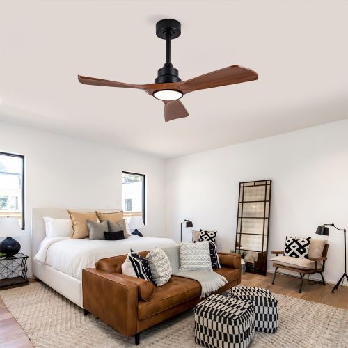 Ventilateur De Plafond Avec Lumière, Moteur Dc Réversible, En Abs, Noir Et Noyer Foncé