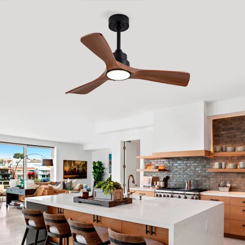 Ventilateur De Plafond Avec Lumière, Moteur Dc Réversible, En Abs, Noir Et Noyer Foncé