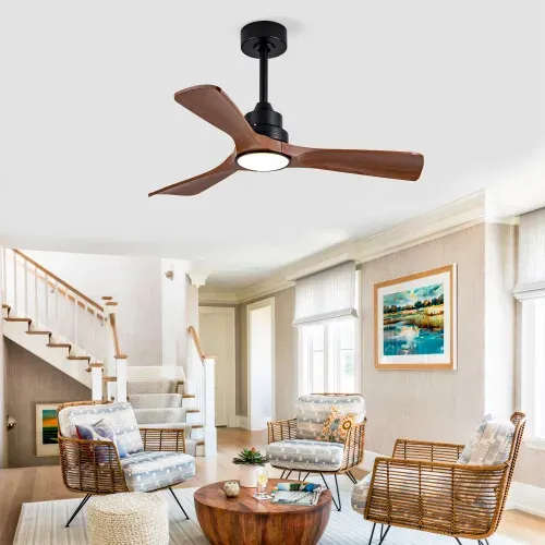 Ventilateur De Plafond Avec Lumière, Moteur Dc Réversible, En Abs, Noir Et Noyer Foncé