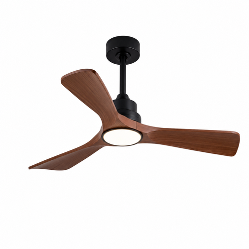 Ventilateur De Plafond Avec Lumière, Moteur Dc Réversible, En Abs, Noir Et Noyer Foncé