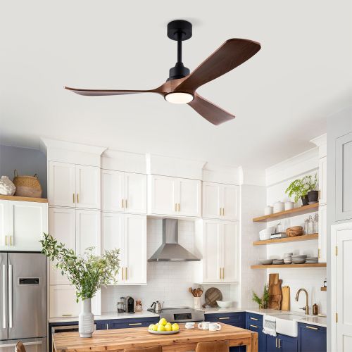 Ventilateur De Plafond 132 Cm Avec Lumière, Télécommande, 3 Pales En Abs, Noir Et Noyer Foncé
