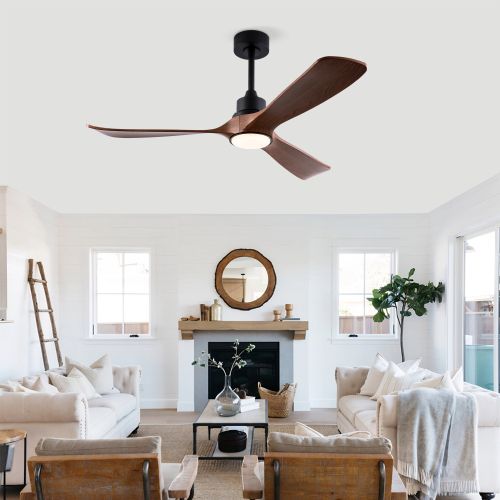 Ventilateur De Plafond 132 Cm Avec Lumière, Télécommande, 3 Pales En Abs, Noir Et Noyer Foncé