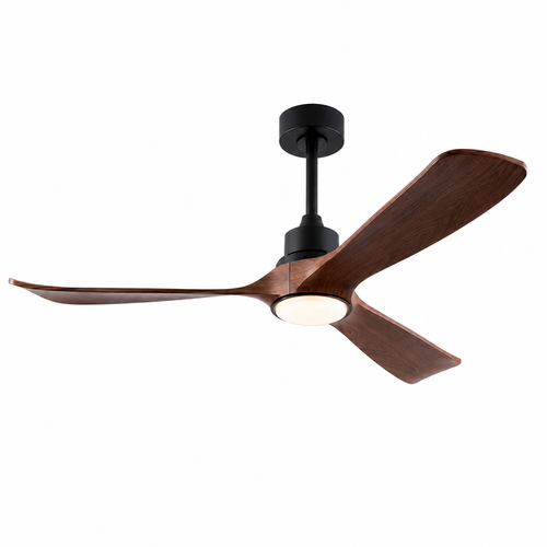 Ventilateur De Plafond 132 Cm Avec Lumière, Télécommande, 3 Pales En Abs, Noir Et Noyer Foncé
