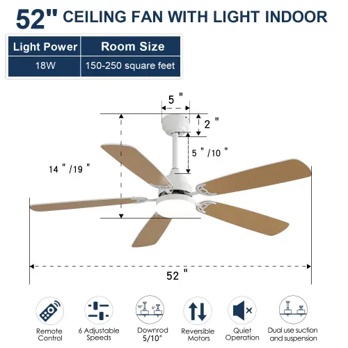 Ventilateur De Plafond Blanc 132 Cm Avec éclairage LED 18 W En Mdf