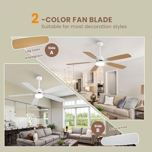 Ventilateur De Plafond Blanc 132 Cm Avec éclairage LED 18 W En Mdf