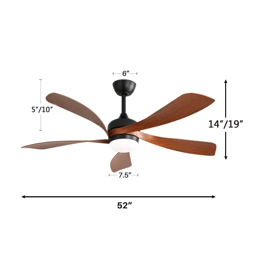 Ventilateur De Plafond Noir 52 Pouces Avec éclairage LED Dimmable 3 Teintes, En Abs