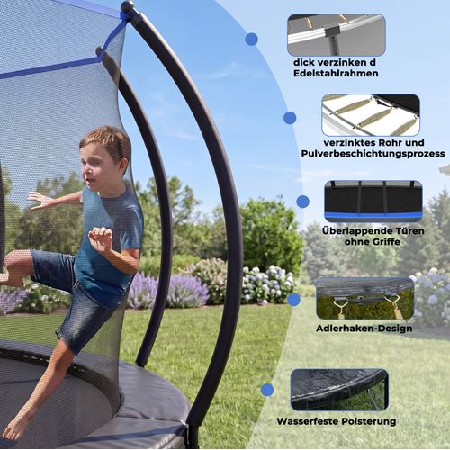 Trampoline Avec Filet De Sécurité Et échelle, En Acier, Noir Et Bleu, 228 Cm