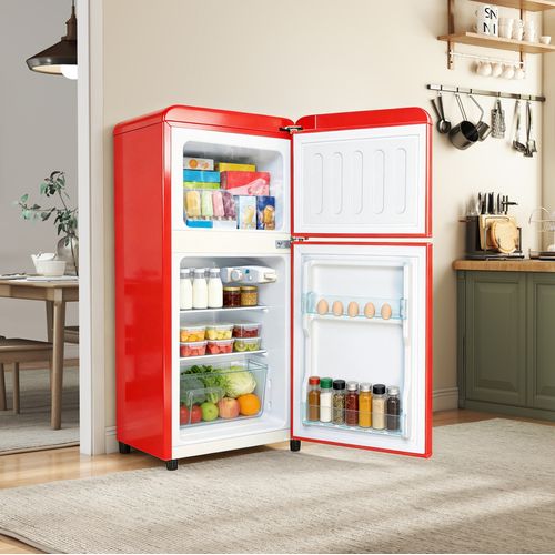 Réfrigérateur 2 Portes  60 L Avec Congélateur 22 L, 99 Kwh/an, -18 °c à +10 °c, Rouge