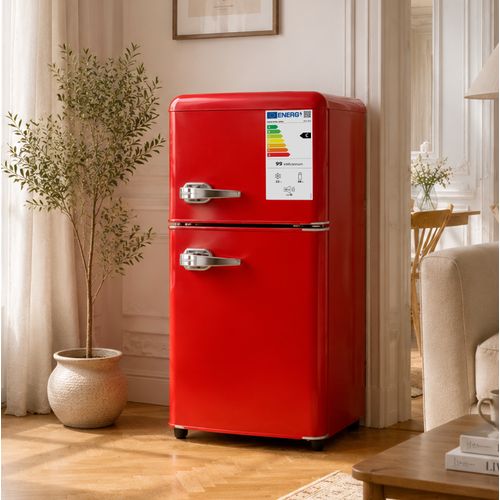 Réfrigérateur 2 Portes  60 L Avec Congélateur 22 L, 99 Kwh/an, -18 °c à +10 °c, Rouge