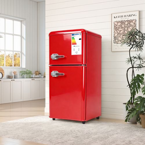 Réfrigérateur 2 Portes  60 L Avec Congélateur 22 L, 99 Kwh/an, -18 °c à +10 °c, Rouge