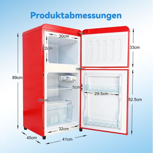 Réfrigérateur 2 Portes 60 L Avec Congélateur 22 L, 99 Kwh/an, -18 °c à +10 °c, Rouge