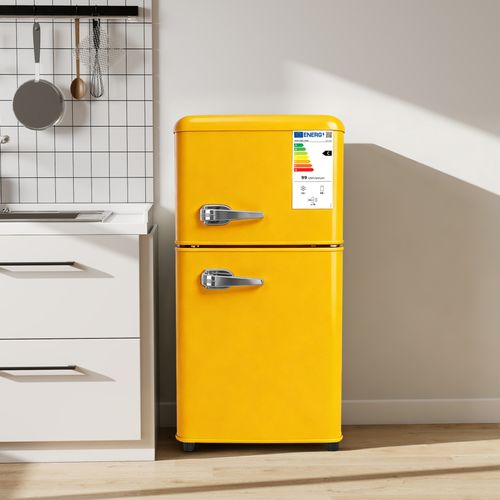Réfrigérateur 2 Portes 60 L Avec Congélateur De 22 L, 99 Kwh/an, -18 °c à +10 °c, Jaune