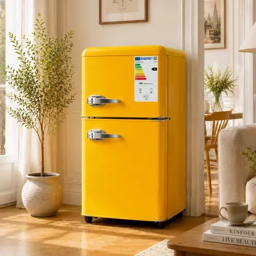 Réfrigérateur 2 Portes 60 L Avec Congélateur De 22 L, 99 Kwh/an, -18 °c à +10 °c, Jaune