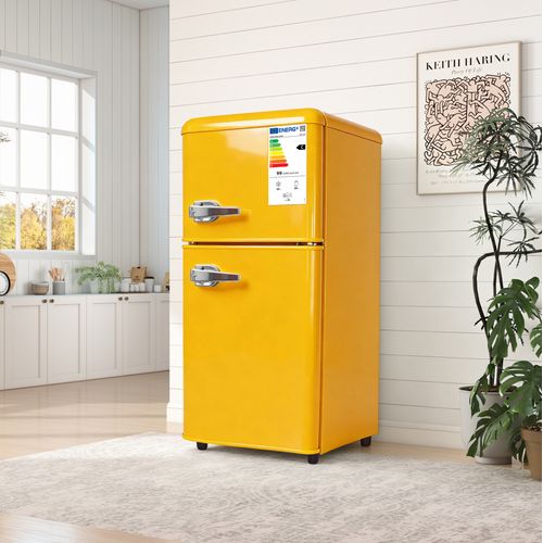 Réfrigérateur 2 Portes 60 L Avec Congélateur De 22 L, 99 Kwh/an, -18 °c à +10 °c, Jaune
