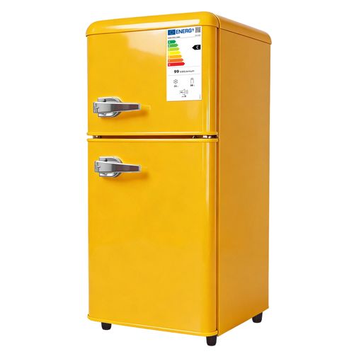 Réfrigérateur 2 Portes 60 L Avec Congélateur De 22 L, 99 Kwh/an, -18 °c à +10 °c, Jaune