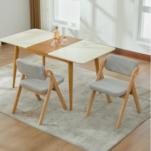 Lot De 2 Chaises Pliantes, Assise Rembourrée, Structure En Bois De Hêtre, Gris