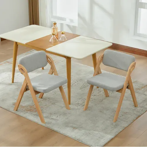 Lot De 2 Chaises Pliantes, Assise Rembourrée, Structure En Bois De Hêtre, Gris