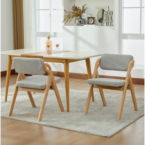 Lot De 2 Chaises Pliantes, Assise Rembourrée, Structure En Bois De Hêtre, Gris