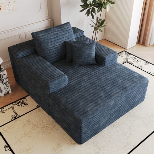 Méridienne En Velours Côtelé Bleu, Assise Profonde, Sans Montage