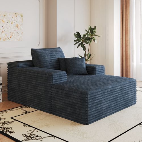 Méridienne En Velours Côtelé Bleu, Assise Profonde, Sans Montage
