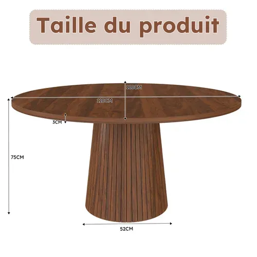 Table À Manger Ronde 110 Cm En Mdf Avec Finition Noyer Et Base En Métal