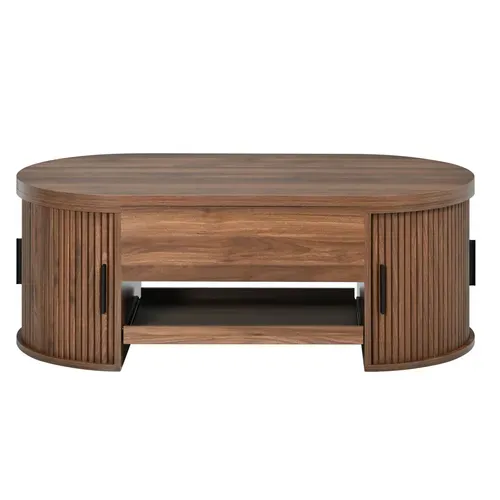 Table Basse Relevable 110x55x55 Cm En Mdf Couleur Noyer Avec Rangement Caché
