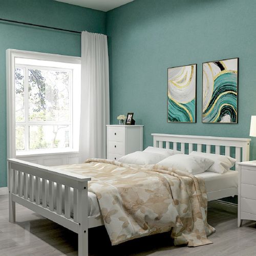 Lit Double 140x200 Cm - Lit Avec Cadre Stable - Design Moderne - Blanc
