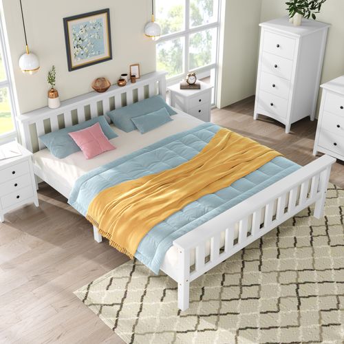 Lit Double 140x200 Cm - Lit Avec Cadre Stable - Design Moderne - Blanc