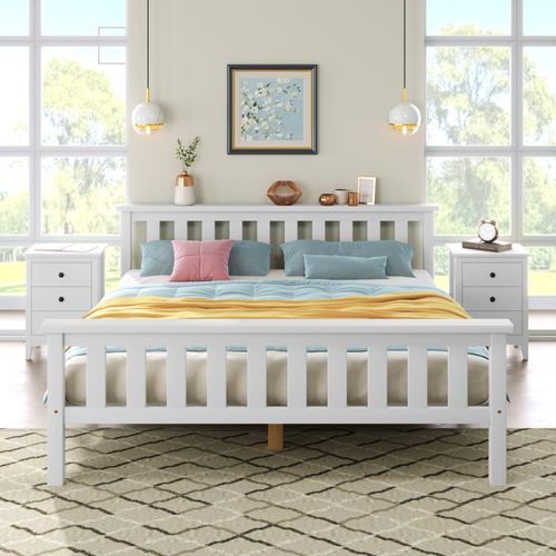 Lit Double 140x200 Cm - Lit Avec Cadre Stable - Design Moderne - Blanc