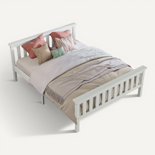 Lit Double 140x200 Cm - Lit Avec Cadre Stable - Design Moderne - Blanc