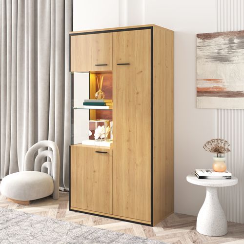 Vitrines Bibliothèques Avec Éclairage LED 15 S Et Étagères En Verre - 78x40x150 Cm - Naturel