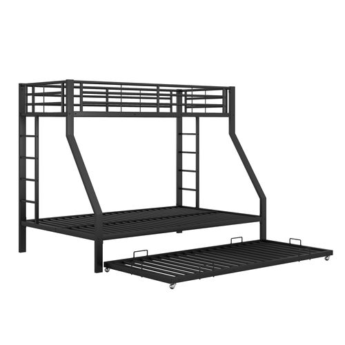 Lit Superposé 90/140x200 Cm - Lit Avec Lit Gigogne Et Escaliers - Design Moderne - Noir