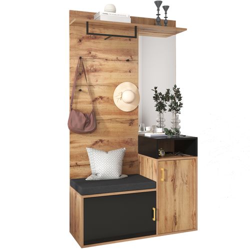 Armoire D'entrée Avec Miroir, Banc Et Armoire à Chaussures, Mdf Et Panneaux Particules, Naturel
