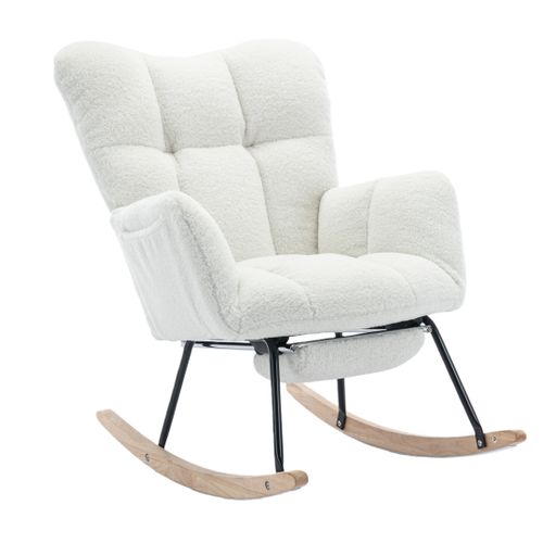 Fauteuil à Bascule Relax - Repose-pieds - Dossier Haut - Fauteuil Confortable - Tissu Teddy - Blanc