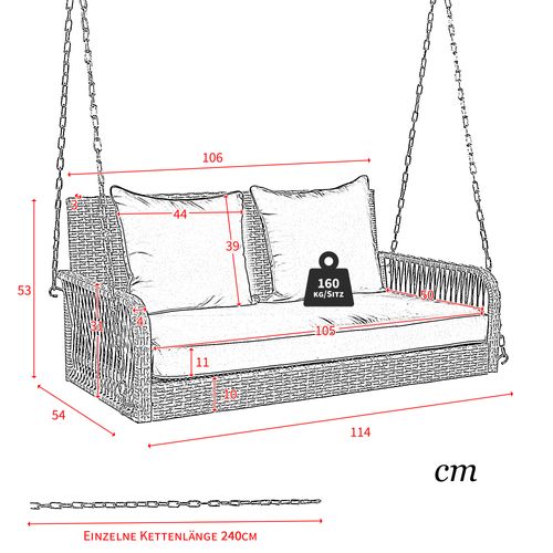 Balancelle - 2 Places - Housse Amovible Et Lavable - Rotin - Coussin D’assise Et De Dossier Beige