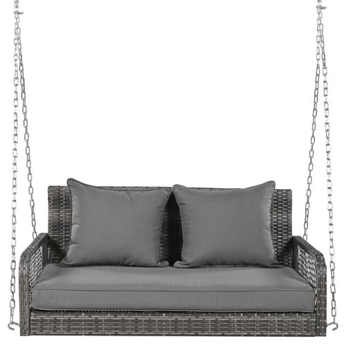 Balancelle -2 Places - Housse Amovible Et Lavable - Rotin Gris - Coussin D’assise Et De Dossier Gris
