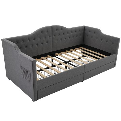 Lit Combiné 90 X 200 Cm - Lit Avec Accoudoirs En Nuage Et Rangement - Velours Gris