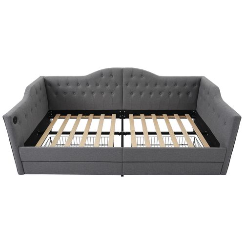 Lit Combiné 90 X 200 Cm - Lit Avec Accoudoirs En Nuage Et Rangement - Velours Gris