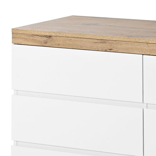 Commode - Meuble De Rangement 6 Tiroirs Spacieux - Design Moderne - Chêne - Blanc