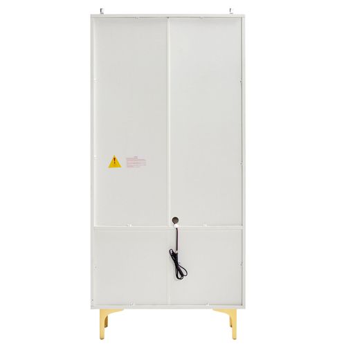Vitrine Haute - LED - Pieds Dorés - 2 Portes En Verre - 2 Tiroirs - Moderne - Blanc